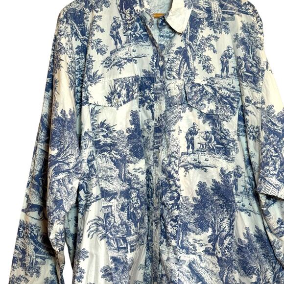 Victorian Classics by Nancy Charlot Medium Blue White Toile Print Sleep Shirt - Picture 3 of 9